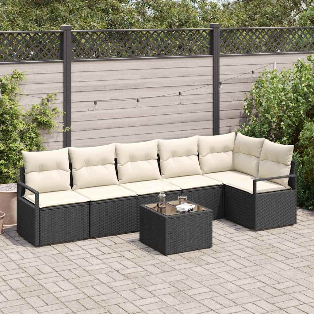 Garten-Sofa-Set mit Kissen mit Speicher 7 pcs Braun und Creme